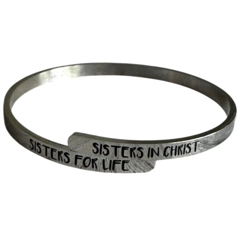 VTG Silver Tone Friendship‎ Cuff Bracelet Sisters in Christ Sisters for Life